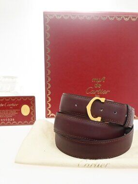 Cartier C Logo Belt 110/43 Leather Red Gold Vintage 05RL880